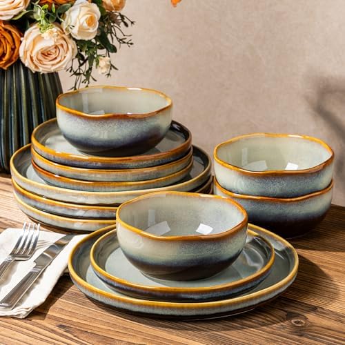 TheTerra Ceramic Dinnerware Set for 4, 12-Piece Plates and Bowls Set by TheTerra