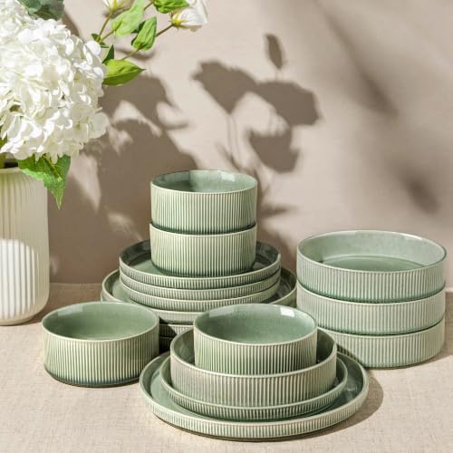 GBHOME Stoneware Dinnerware Sets for 4,16-Piece Plates and Bowls Set by GBhome