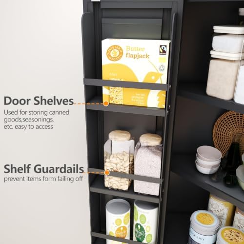 GAIOUS 74.8" Tall Metal Food Cabinet, Black Kitchen Pantry Cabinet Cupboard - Image 6