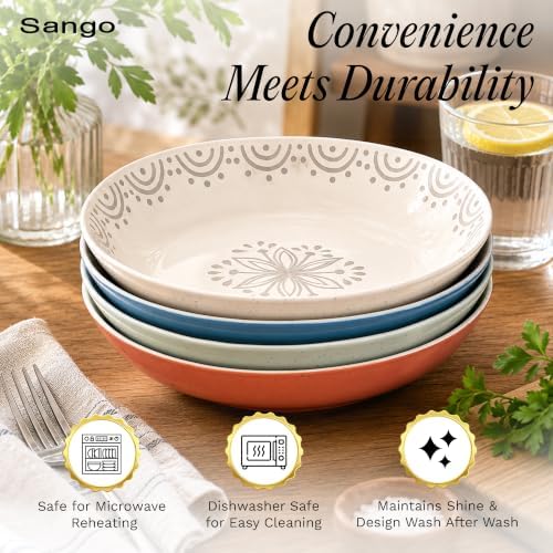 Sango 4-Piece Speckled Stoneware Pasta Bowl Set- Wide Shallow Dinner Bowls with Hand-Painted Rustic Design, Farmhouse Glossy Large Ceramic Bowls for Pasta, Salad & Everyday Meal, Siterra Glazed Garden - Image 6