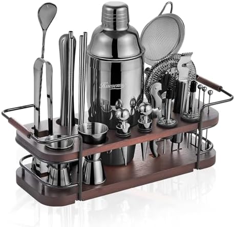 KITESSENSU Cocktail Shaker Set Bartender Kit with Stand | Complete 24-Piece Bar Set Cocktail Kit with All Bar Accessories, Black by KITESSENSU