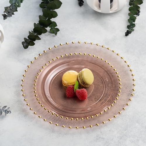 PLASTICPRO 32 Piece Combo Plastic Dinner Plates Disposable Plastic Fancy Heavy Duty Party Dishes 7 inch and 10 inch, Translucent Rose and Gold Beaded - Image 4