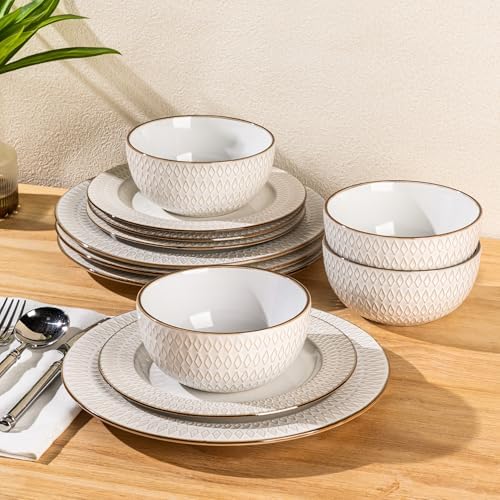 GBHOME Ceramic Dinnerware Sets of 6,18 pcs Plates and Bowls Sets Dishes - Image 3