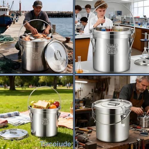 304 Stainless Steel Airtight Canister for Kitchen, 2.4Gal Food Storage Container with Lid and Locking Clamp Metal Bucket for Rice, Flour, Grain, Coffee Bean, Sugar, Cookie 9L (Handheld) - Image 3