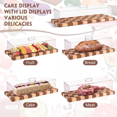 Mifoci 3 Pack Acacia Wood Checkerboard Cake Stand Serving Tray with Acrylic Lid, 15 x 6 x 4 Inches Charcuterie Table Display Set, Dessert Serving Tray Set for Bakery, Buffet, Home Party & Restaurant - Image 5
