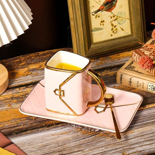 Zubebe 2 Sets Coffee Mug Elegant Handbag Shaped Cup,Pink - Image 3