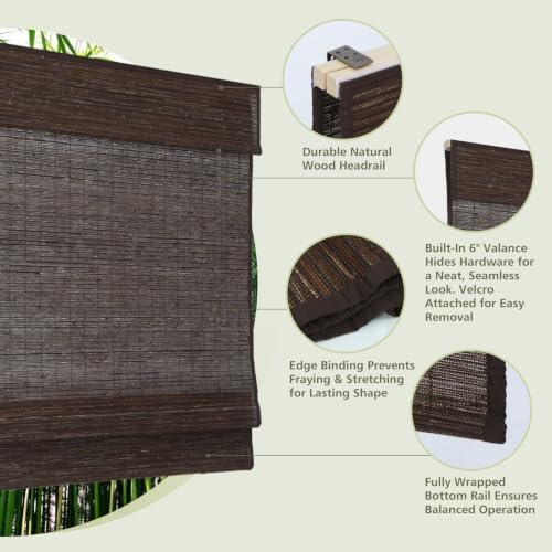 Cordless Bamboo Roman Shades for Indoor Windows, Blackout Woven Wood Blinds - Image 3