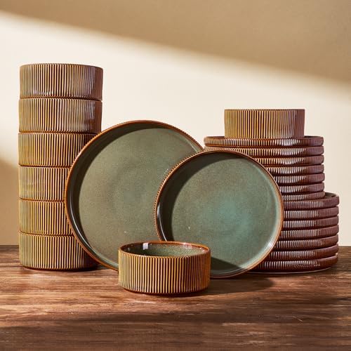 Stoneware Dinnerware Sets, Reactive Glaze Dishes Set for 8 by FamiwarePremium
