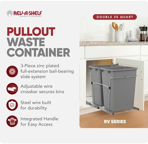 Rev-A-Shelf Double Pullout Garbage Trash Cans for Kitchen Cabinets, 35 Qt - Image 2