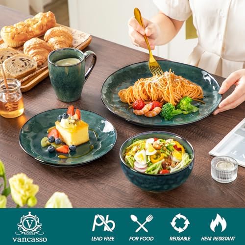 vancasso Starry 16 Pcs Dinnerware Set for 4, Handmade Reactive Glaze, Green - Image 3