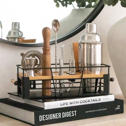Mixology Bartender Kit with Stand | Home Bar Set with 25 Cocktail Recipes for Drink Mixing | Ideal Bartending Kit for Housewarming Gift | Premium Martini Cocktail Shaker Set with Bar Tools Accessories by ROYALEMIX