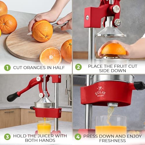 Zulay Kitchen Cast Iron Juicer, Orange Manual Juicer, Citrus Press, Red - Image 4