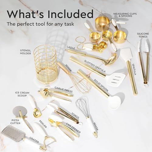 Styled Settings White and Gold Kitchen Utensils Set, 23-Piece - Image 3