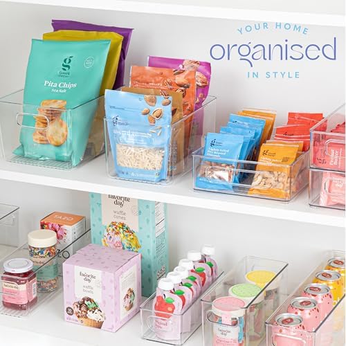 Plastic Food Storage 8 Pack Clear Container Bin with Handles for Organizing Kitchen, Pantry, Fridge, Freezer, Pantry,Bathroom. 10"x6"x5" - Image 6