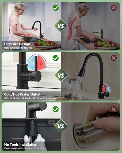 VFAUOSIT Kitchen Faucet with Pull Down Sprayer, Oil Rubbed Bronze - Image 4