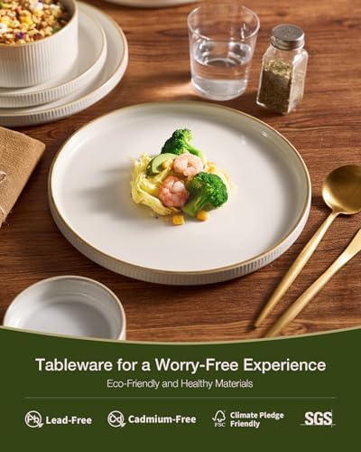 Famiware Star Stoneware Dinnerware Sets, Rimmed Plates and Bowls Set for 4 - Image 4