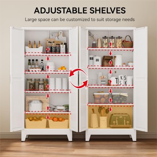 COFaR 71" White Farmhouse Pantry Cabinet with Doors and Adjustable Shelves - Image 4