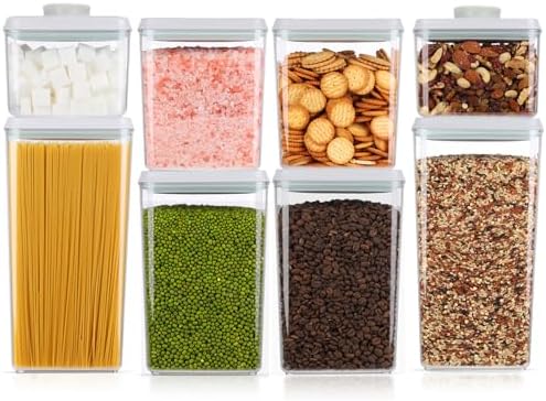 Melovom 8 Pcs Pop Food Storage Containers Airtight Food Storage Containers Set with Lids Kitchen Pantry Organization and Storage, 3.4Qt, 2.8Qt, 2.1Qt, 1.2Qt by Melovom