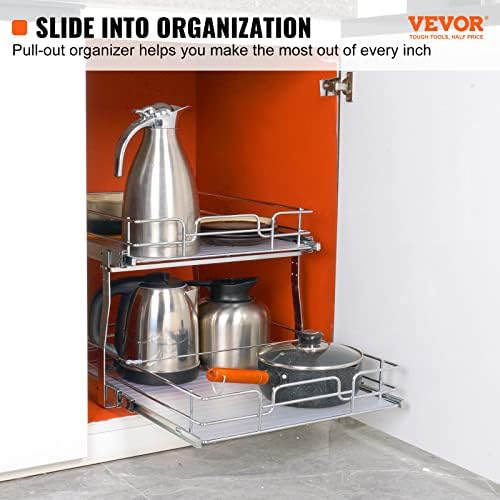 VEVOR 2 Tier 20"Wx21.2"Dx15.2"HPull Out Cabinet Organizer, Heavy Duty Slide Out Pantry Shelves, Steel Roll Out Drawers, Sliding Drawer Storage for Home, 21.5"Wx22.5"Dx19"H Install Size for Cabinet - Image 2