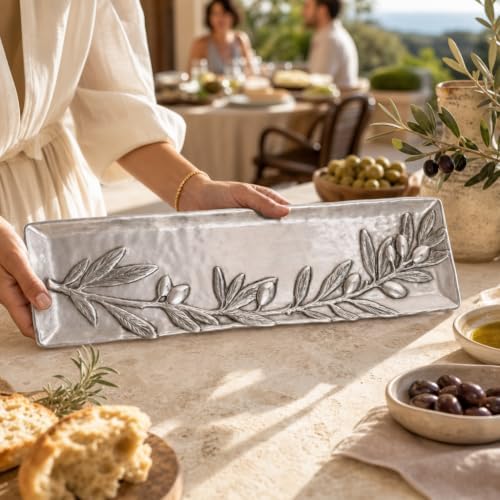 Arthur Court Olive Pattern Sand-Cast Aluminum Oblong Serving Tray 19 inch x 5.5 inch for Entertaining - Image 4
