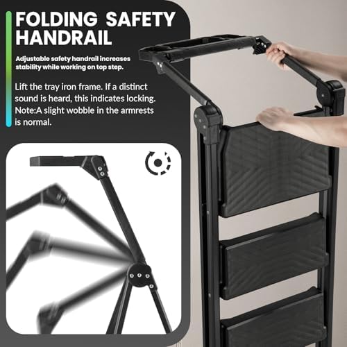 XinSunho 5 Step Ladder, Heavy Duty Steel with Foldable Handrail & Tool Tray - Image 2