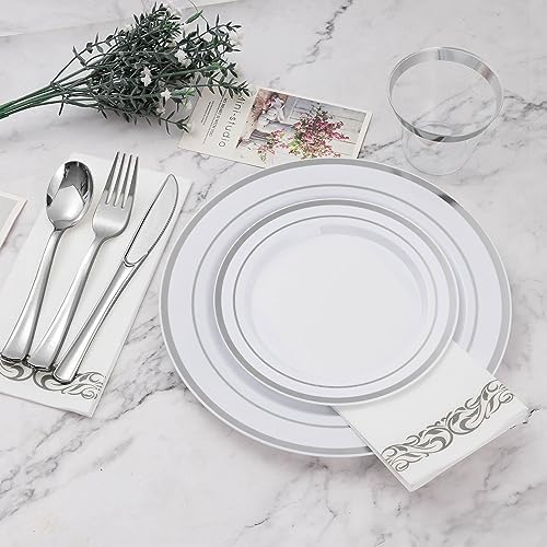 BESTVIP 350 PCS Disposable Silver Plates and Silverware Set for 50 Guests - Image 2