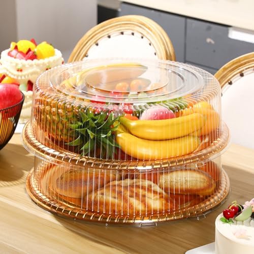 Nitial 12 Pcs Plastic Serving Trays with Lids, Round, Gold, 18 Inches - Image 3