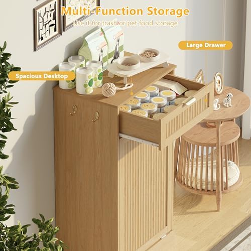 Single 13 Gallon Tilt Out Trash Can Cabinet,Garbage Cabinet with Drawer - Image 4