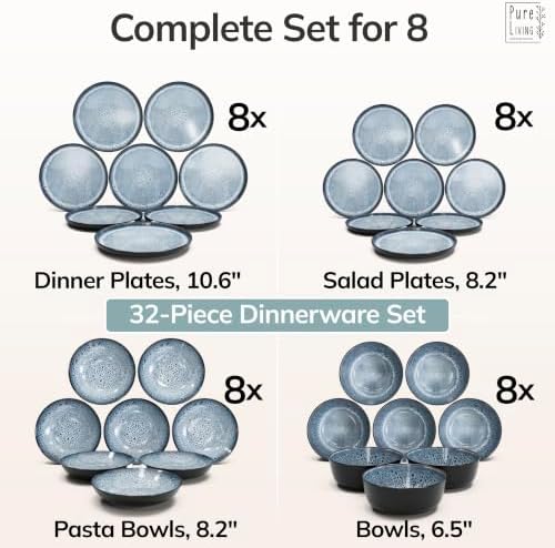 32 Piece Stoneware Dinnerware Set for 8, Handcrafted Plates and Bowls Set - Image 6
