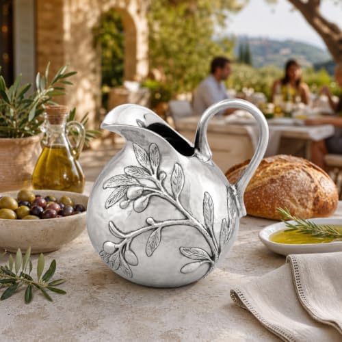 Arthur Court Aluminum Olive Branch Tuscan Pattern Serving Pitcher 100oz for Water and Juice - 9 Inch Tall - Image 6