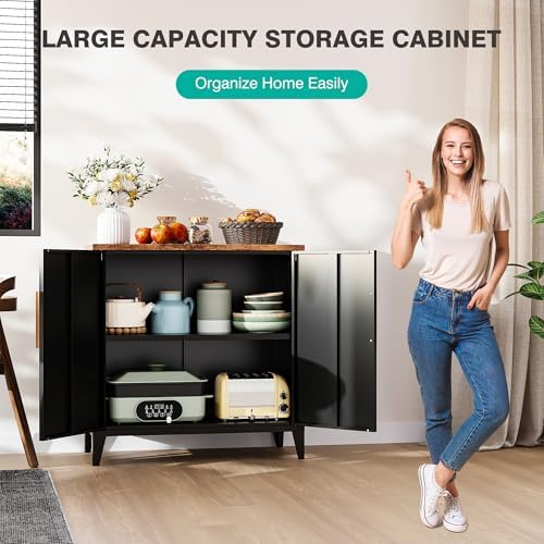 SISESOL Black Storage Cabinet with Doors and Shelves,30 inch Pantry Cabinet Sideboard with Leg,Small Accent Cabinets with Storage,Side Floor Cabinets for Home,Kitchen,Coffee Bar,Dining/Living Room - Image 4