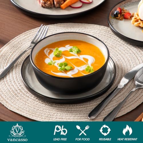 vancasso 18-Piece Grayish Beige Stoneware Plates and Bowls Sets for 6 - Image 4