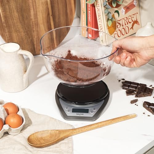 Salter 1024 SVDR14 Digital Kitchen Scale with Bowl- 2L Dishwasher Safe Mixing Bowl, Easy Dual Pour Wide & Narrow Spouts, Measure Liquids, Add & Weigh Function, Easy Read Display, 5kg Capacity, Silver - Image 3