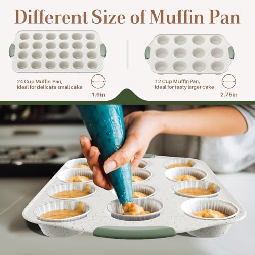 11-Piece Non-Toxic Baking Set, Stackable Nonstick Cookware, White&Green - Image 3