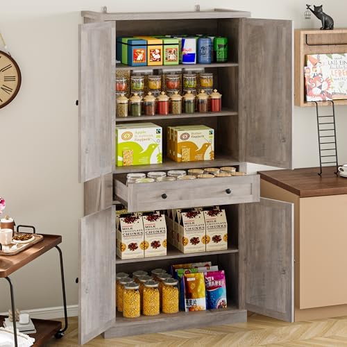 BORNOON Pantry Organizers and Storage Cabinet, 67.7” Barn Door Kitchen Cabinet with Drawers and Adjustable Shelf, Tall Pantry for Kitchen, Dining Room, Living Room Bedroom - Image 2