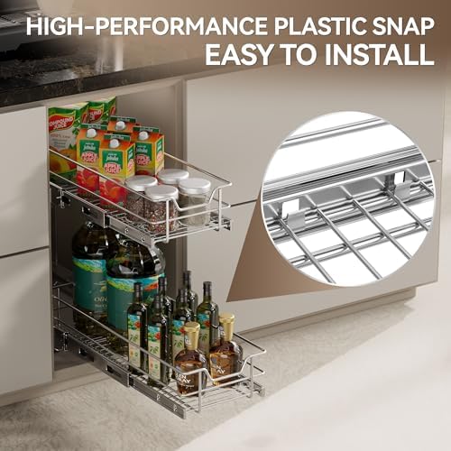 2 Tier Pull Out Cabinet Organizer 15" W X 17" D, Chromed, Full Slide Out - Image 6