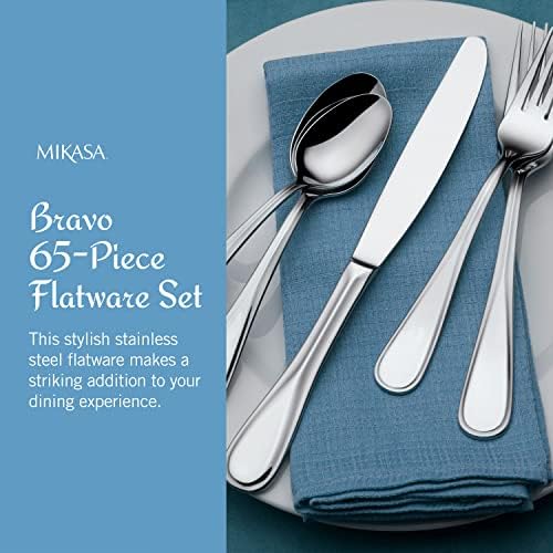 Mikasa Bravo 65-Piece Flatware Set, Service for 12, 18/10 Stainless Steel Silverware with Mirror Finish, Includes 5 Serving Utensils, Dishwasher Safe - Image 3