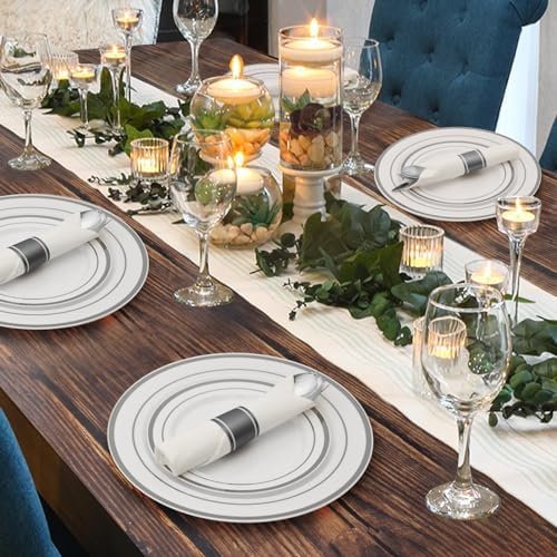Goodluck 350 Piece Silver Plastic Dinnerware Set for 50 Guests - Image 6