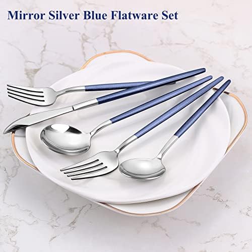 VANVRO Mirror Silver Blue Silverware Set, 20-Piece Stainless Steel Flatware Set, Satin Finish tableware Cutlery Set, Service for 4, Home and Restaurant, Dishwasher Safe - Image 3