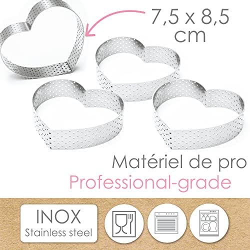 SCRAP COOKING ScrapCooking 1323 Perforated Heart Tart Circles 8.5 x 7.5 cm Stainless Steel Frame Moulds for Baking Uniform Baking Accessories Cake Dessert - Image 4
