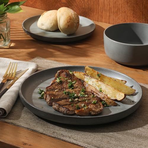 Gibson Elite Pasco 12 Piece (Service for 4) Plates and Bowls Reactive Glaze Dishes Stoneware Ceramic Dinnerware Set - Grey - Image 5