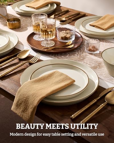 Famiware Saturn Plates and Bowls with Rim, Stoneware Dinnerware Sets for 6 - Image 2