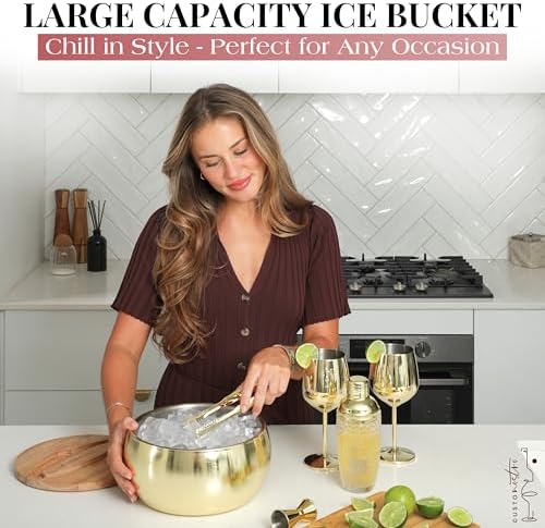 Gusto Nostro 4.1L Insulated Ice Bucket with Lid and Tongs, Double Wall Stainless Steel Ice Bucket Large, BPA Free Ice Bucket for Cocktail Bar, Keeps Champagne, Wine, Beer Chill for Parties (Gold) - Image 2