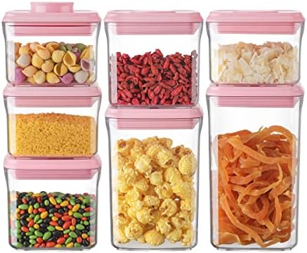 Ankou Airtight Food Storage Container - 7 Pcs One Button Handy Container Stackable Food Containers for Snacks Candy Salt Herbs Spices Coffee Bean Formula Popcorn BPA-Free Tight Seal by ANKOU