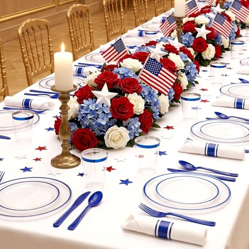 350PCS Clear Blue Plastic Plates Dinnerware Sets for 50 Guests - Image 4