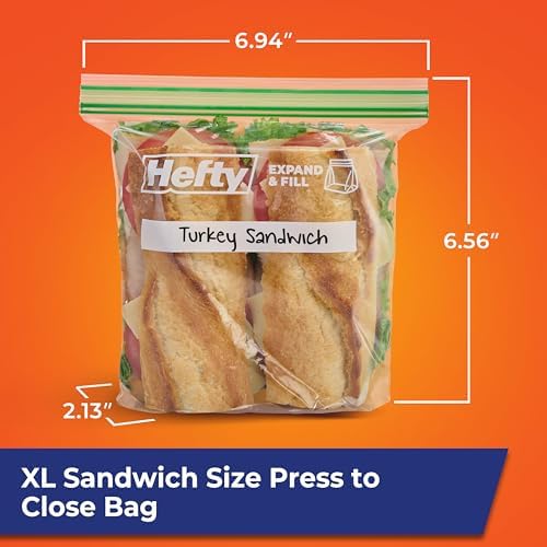 Hefty XL Press to Close Plastic Sandwich Expand and Fill Food Storage Bags, 130 Count (Pack of 2) - Image 5