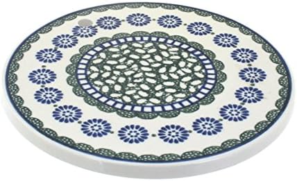 Blue Rose Polish Pottery - Green Maia Trivet - 7.25" Diameter - Ceramic Hot Plate Holder, Decorative Kitchen & Dining Table Accessory by BlueRosePottery