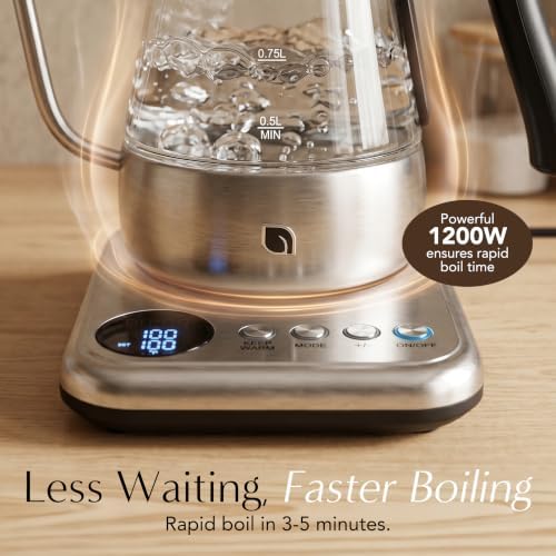 WILLOW Glass Gooseneck Electric Kettle, 5 Temperature Control Presets & Keep Warm, Pour Over Kettle for Coffee & Tea, 1L 1200W Hot Water Boiler, Non-Toxic BPA-Free Electric Tea Kettle, LED Display - Image 5