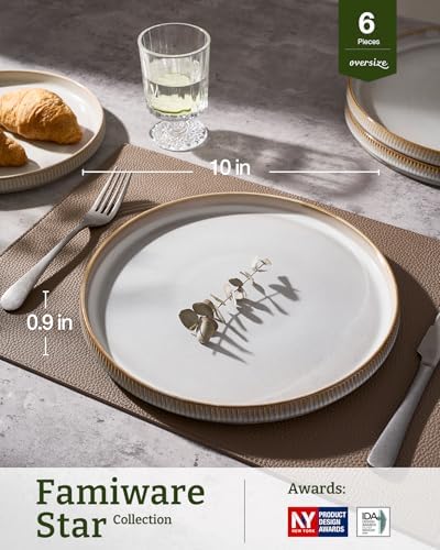 famiware Star 10/8 inches Dinner Plates Set for 6, Cappuccino White - Image 3