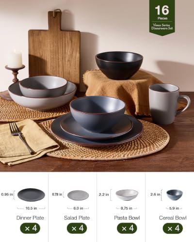 Famiware Venus Stoneware Dinnerware Sets with Pasta Bowls, Dishes Set for 4 - Image 5